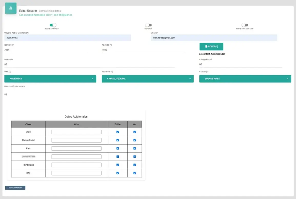 Interfaz de integración con Active Directory