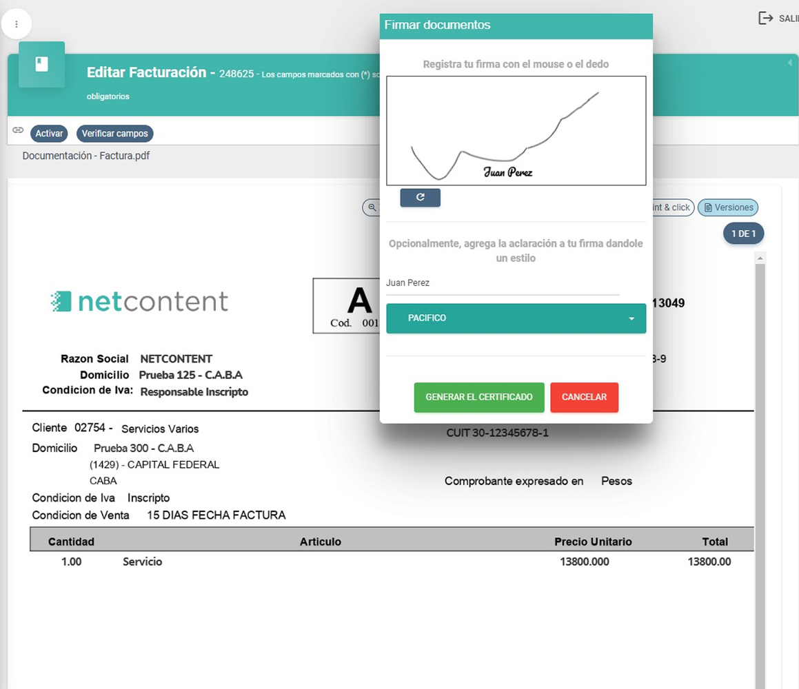 Captura de firma con mouse o dedo