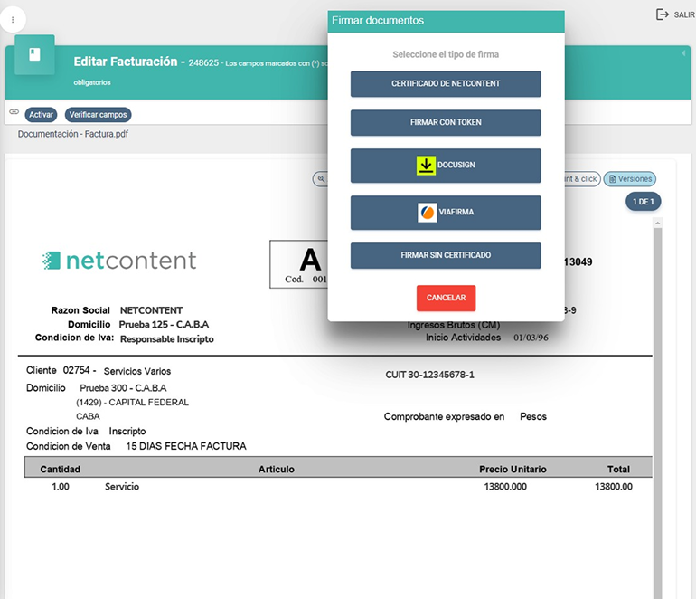 Verificación de PIN para firma